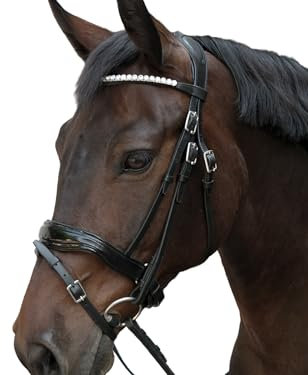 Brama West Trensenzaum Lissabon - mit Strasssteinen - Anatomisch - Ledertrense für Pferde - schwarz, Gr. Cob