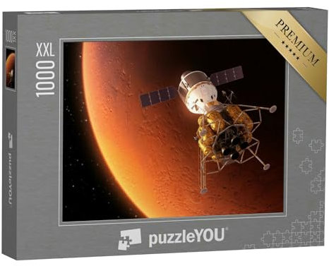 Puzzle 1000 Teile XXL „Interplanetarische Raumstation im Orbit des Roten Planeten, 3D-Szene“ – aus der Puzzle-Kollektion Weltraum, Universum