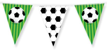 PD-Party: Wimpelkette im Fußball-Design - Girlande für den Geburtstag und Parties - Wimpelkette für Outdoor und wetterfest - Einschulung Deko - Schulkind Deko für Jungen & Mädchen - 1000x30 cm