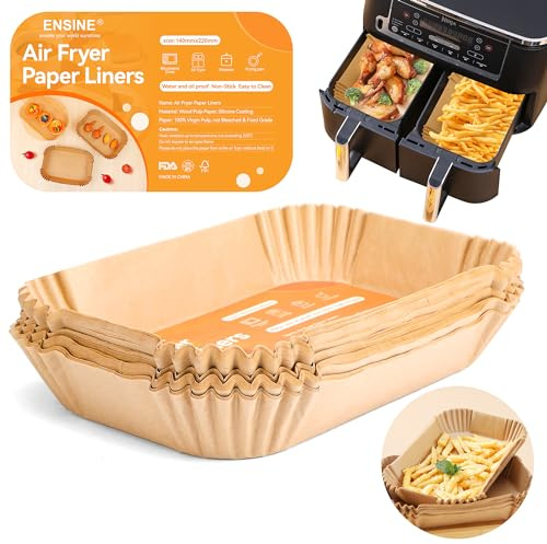 Ensine Papier Cuisson Air Fryer 22x14 cm, 150 Pièces Papier Sulfurisé pour Air Fryer Imperméable et Résistant à l'huile, Accessoires Pour Ninja AF300EU /AF400EU /Cecotec/Masterpro Double Airfryer