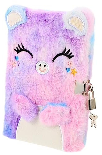 KOMBIUDA Mädchen Plüsch Tagebuch Mit Schloss Liniertes Notizbuch Für Flauschiges Design Farbenfrohe Cartoon-hülle Für Mädchen Geschenkidee Für Kleine Prinzessinnen
