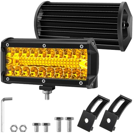 BIHEE - Faro de trabajo (2 unidades, 12 V, 240 W, 24000 lm, LED, lámpara de trabajo, 18 cm, 6000 K, luz amarilla, barra LED para coche, camión, tractor, Quad vehículo barco