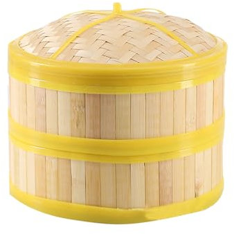 Soulnioi 6Inch Bamboo Steamer, Traditional Design Chinese Steamer, Two Tiers with Lid and Rubber Ring, Suitable for Dim Sum and Vegetables, Steaming Small Dumplings