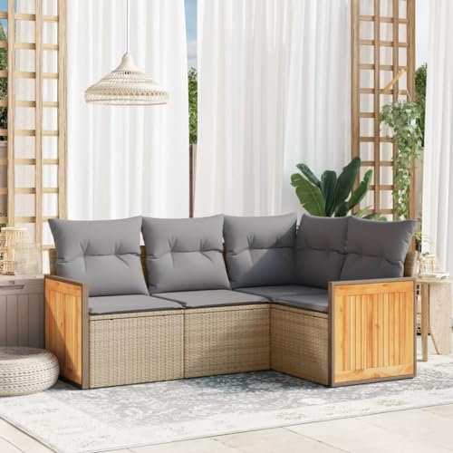 Homgoday Gartensofa-Set 4-teilig mit beigefarbenen Kissen aus Polyrattan, Outdoor-Sofas für den Garten, Loungeset für den Außenbereich, Gartenmöbel Type3260015