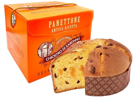 Chiostro di Saronno Panettone Artigianale Arancia e Cioccolato 750 g, Lenta Lievitazione, Panettone Gocce di Cioccolato e Crema all'Arancia, Scorze di Arancia Candite, Senza Uvetta