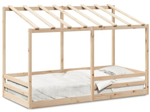 CIADAZ Kinderbett mit Dach 80x200 cm Massivholz Kiefer, Bett, Jugendbett, Schlafzimmer Bett, Bed Frame - 847003