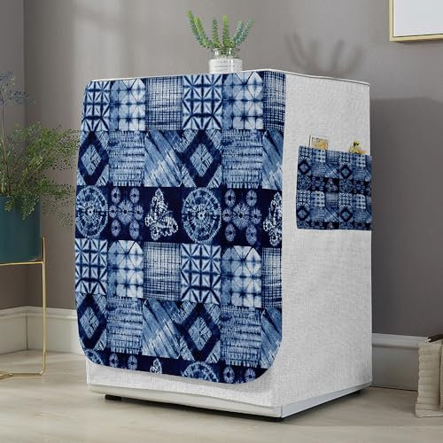 Highdi Housse de Protection pour Machine à Laver, 3D Chargement Frontal Housse La Poussière avec Ouverture Frontale pour Linge Domestique (Capacité S 6~7.5KG,Bleu tie-Dye)