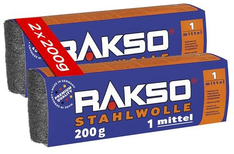 RAKSO Stahlwolle mitte 1-400 g, 2 Banderolen à 200g, glättet Holzoberflächen, entfernt alten Lack v. Antikmöbeln, säubert Hartgummiböden