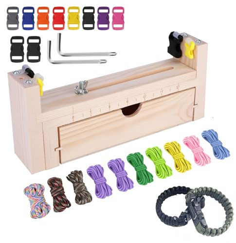 Paracord-Vorrichtung, Verstellbares Webstuhlbänder-Set Aus Holz, Paracord-Set Mit 10 Paracords und 10 Verschlussschnallen, Freundschaftsarmbänder Selber Machen, Kit Zur Herstellung Von Armbändern
