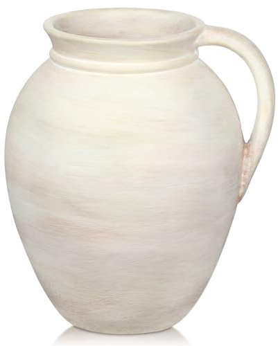 Oairse keramisk rustik bondgårdsvas, 18 cm keramik beige kanna vas för blommor pampasgräs bordsuppsatser boho modern rustik bondgårdsdekor för vardagsrum kök bänkskiva entré bordshylla