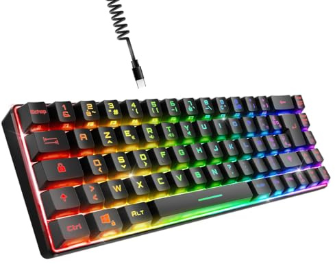 EMPIRE GAMING - K208 Clavier Gamer Filaire TKL Compact (Français AZERTY) 69 Touches RGB - Câble USB Type C détachable Plug & Play - PC/PS4/PS5/Xbox - 23 Touches Anti-Ghosting (Noir)
