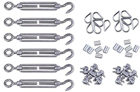 ZiYouao Drahtseilklemme 6Set Kabelgeländer-Set, M6-Haken und Ösen-Spannschloss, Drahtseilspannung, M3-Clip-Klemme, Aluminium-Crimpschlaufe, Edelstahl 304 Seilklemme
