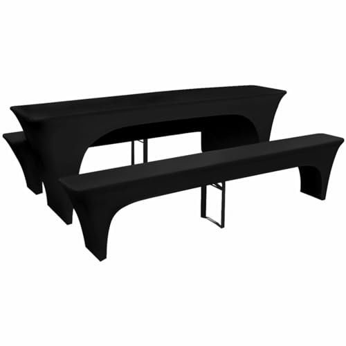 Xichuzi 3 Schonbezüge für Biertisch und Bänke Stretch Schwarz 220 x 70 x 80 cm, Biertischhussen-Set, Hussen Stehtische, Tischhussen, Stehtischhussen, Bierbankhussen, Buffettisch Hussen