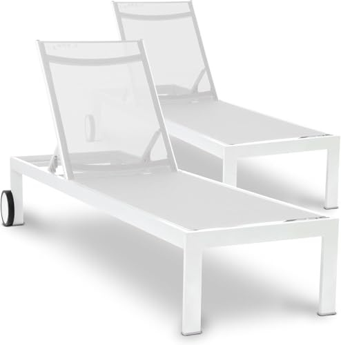 acamp Sonnenliege wetterfest Rimini 2er-Set | Verstellbare Rückenlehne | Aluminium-Gestell mit 2 Rollen | Bezug aus atmungsaktivem Gewebe | Gartenliege mit hohem Liegekomfort | In Snow-Weiß