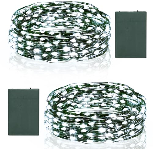 2 Pack Timer Fairy Lights Battery Operated, 16.4FT 50 LED Christmas Micro Starry Twinkle Light with Waterproof, Indoor String Lights for Indoor Outdoor Yard Decor (Cool White)