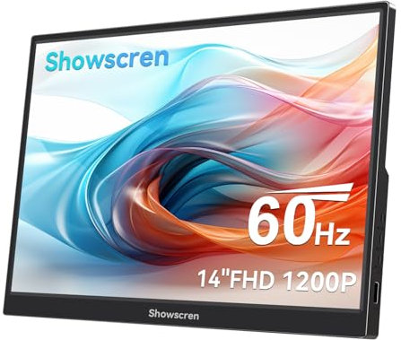 Showscren Tragbarer Monitor 14 Zoll 1920 x 1200P 60 Hz 400/cd Helligkeit 99% sRGB mit Lautsprecher HDMI USB-C Monitore für Laptop PC Telefon Xbox PS3/4/5 Raspberry Pi, tragbar Bildschirm erweitern