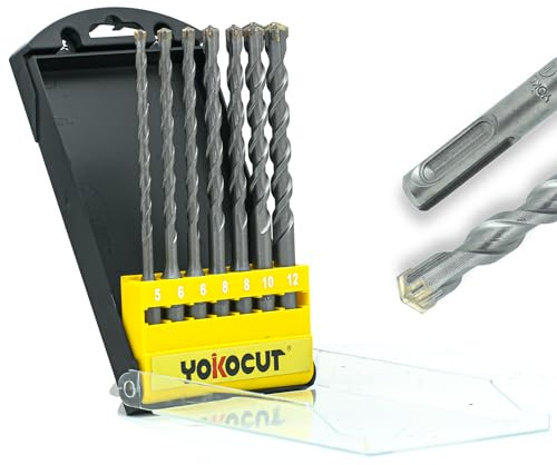 SDS Plus Hammerbohrer Set 7tlg. 4X Schneiden, Steinbohrer Stahlbeton Mauerwerk Ziegel Kalksandstein, Betonbohrer, Ideal zum Bohren in Stein, Beton, Naturstein, Ziegelmauer, Ø 5-12mm x 160mm