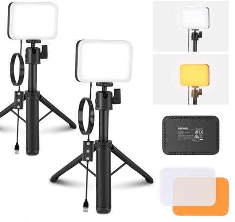 NEEWER BASICS 2 Pack LED Video Panel Desk Light, Video Conference Lighting Kit with Desktop Tripod Stands/Filters for Webcam Computer Laptop Zoom Call Makeup Recording Selfie Streaming, Dimmable, BP66