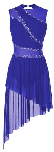 Miutii Konståkningsklänning för kvinnor, ärmlös, glitter, balettklänning med asymmetrisk kjol, lyrisk, dansklänning, modern, samtida danskläder, Kungsblå, S