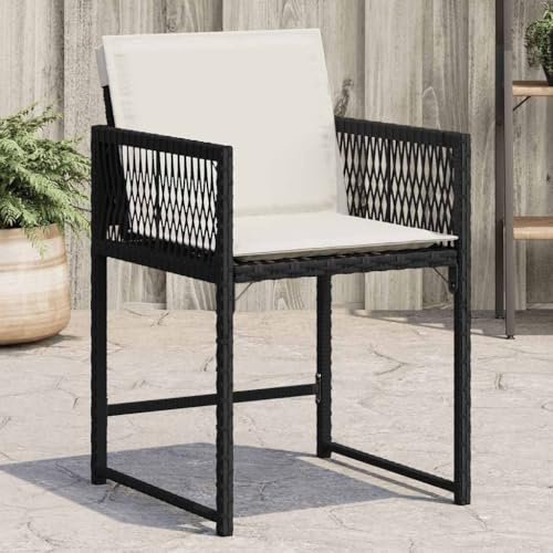 XINCXIN Gartenstühle, Korbsessel Stuhl Gartenmöbel Stühle Geeignet für Terrace Garden Balcony Outdoor mit Kissen 4 STK. Schwarz Poly Rattan