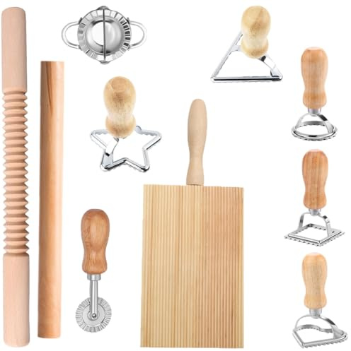 Lsydgn 10 Stück Nudelherstellungs Set, Mit Ravioli-Stempel & Gnocchi-Brett | Inkl. Nudelholz, Teigschneider, Knödelmacher, Effizientes Nudelherstellungs Set Für Hausgemachte Tortellini/Spätzle