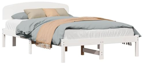 vidaXL Struttura del Letto Bianco 140 x 190 cm Pino massello, Rete Letto alla Moda, Legno Massello, Stile Minimalista, Montaggio Facile, Doghe Fisse, Arredo Camera