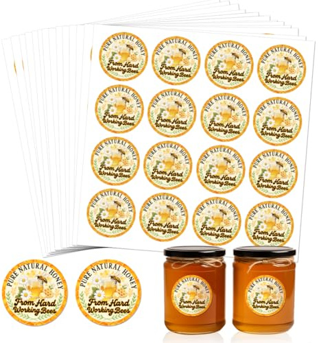 GOMAKERER 320 Stück Frische Honigbienen Aufkleber, Reine Natürliche Honigaufkleber von Handarbeitenden Bienen Wasserdichte Süße Bienenetiketten Für Kartonbehälter Kartons Landwirtschaftliche Vorräte