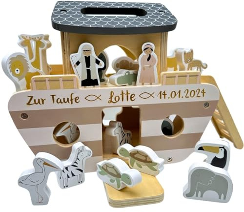 Taufgeschenk Arche Noah, Personalisiertes Holzspielzeug Arche, Geschenk Taufe, außergewöhnliches Taufgeschenk