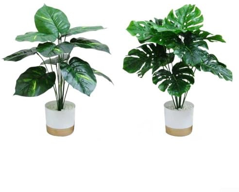 Homeponnew 2 Pack Artificial Plants in White Pots 45cm - Realistic Peace Lily & Monstera Fake Tropical Plants for Indoor Home Office Bedroom Kitchen Decoration