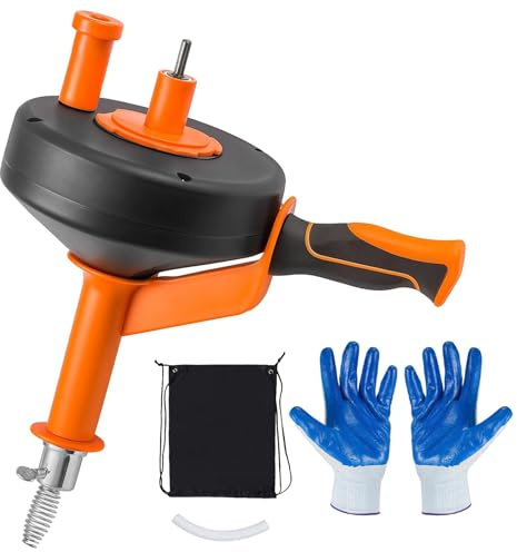 Spirale de nettoyage de canalisations 10 m – Réutilisable en spirale – Avec foret – Adaptateur et gants imperméables – Spirale respectueuse de l'environnement, idéale pour la cuisine, le lavabo, la