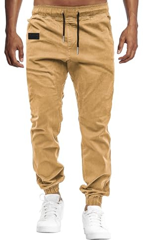 VMSUCIJ Pantaloni Jogging Uomo Pantaloni Casual Cotone Pantaloni Sportivi con Elastico in Vita con Tasche S-XXL,Giallo Terra 01,L