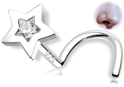 OUFER Nasenpiercing 925 Sterling Silber Nostril Piercing Nasen Schmuck Stern Herz Blume 20G Nasenstecker Klarer CZ 7mm Nasenring für Frauen
