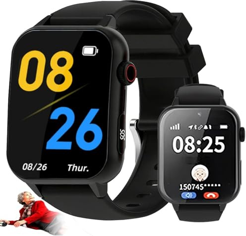 Montre Connectée Avec Détection De Chute Pour Seniors - Alerte Sos, Suivi Gps, Appel D'urgence,Surveillance De La Santé, Ip67, Pour Les Personnes Atteintes De Démence/Maladie D'alzheimer Black