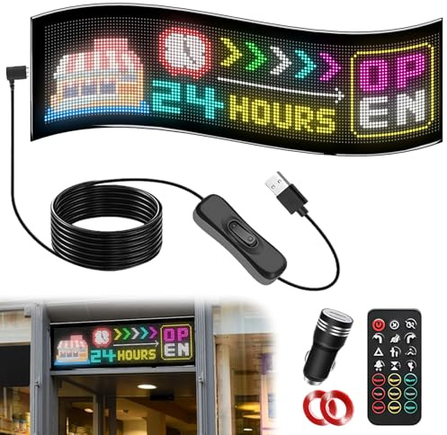 Kensbro 20 * 63cm LED Augen Auto LKW, RGB Display mit 2 Zeilen Anzeige | Programmierbare LED Anzeige mit App Steuerung und Fernbedienung, für Text, Muster und Auto LKW Dekoration