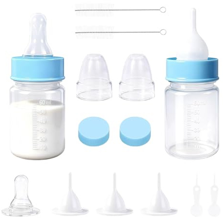Uqezagpa Kittens Feeding Bottle Set with Replaceable Nipples and Cleaning Brush for Puppies Kittens Hamsters Rabbits Small Animal Hamster Feeders Set