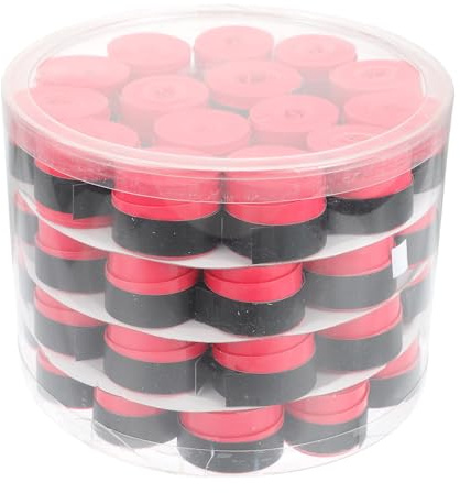 NIYANGLE Cintas Antideslizantes Absorbentes del Sudor para Raquetas de Tenis y Bádminton, Cinta Elástica de PU Perforada Roja, Set de 60 Unidades, Accesorio Deportivo para Mejorar el
