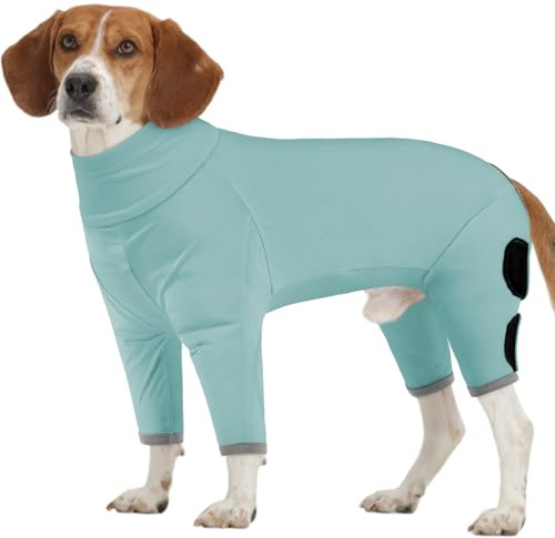 Katzinst Post-OP-Bodysuit für mittelgroße Hunde, elastische Beinmanschetten schützen vor Lecken, bequemer Schlafanzug, Grün, L