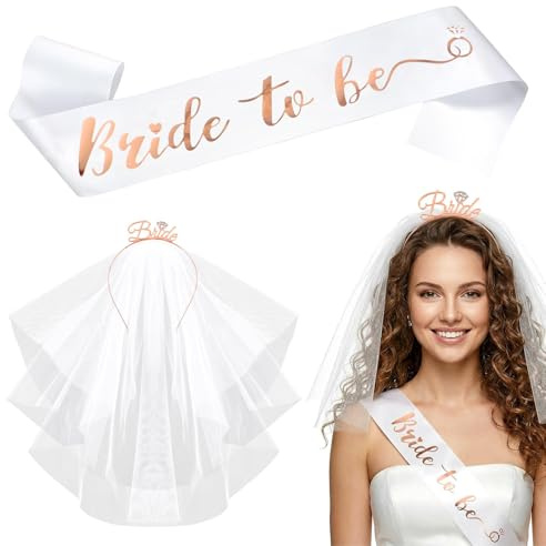 Bride to Be Schärpe und Schleier Frauen Junggesellinnenabschied Accessoires Braut Schärpe + Rosegold Stirnband mit Schleier Accessoire für JGA Bachelorette Party Hochzeitsfotografie