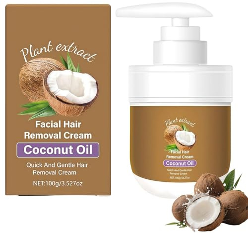 Coconut Oil Facial Hair Removal Cream, Moisturizing & Soothing Facial Depilatory Cream, Gentle Hair Remover for Women, 100g
