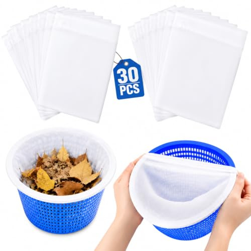 Aazhuoqimei 30 Pièces Chaussettes pour éCumeur de Piscine, Filtre Réutilisable,pour PanierSkimmer Filtre,pour Les Débris et la Saleté Feuilles,Cheveux