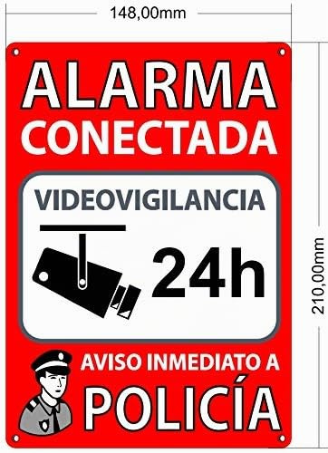 Cartel Videovigilancia y Alarma A5 con Adhesivo y Agujeros para Fijación | Zona Videovigilada | Disuasorio ante robos | PVC Flexible | Aviso Camara Vigilancia | Placa Zona Videovigilada con Alarma|