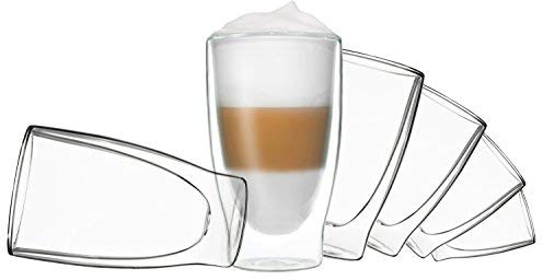 DUOS® Latte Macchiato Gläser Set 6x400ml, Doppelwandige Kaffeegläser, Teegläser, Cappuccino, Eiskaffee Gläser Thermogläser Espressotassen