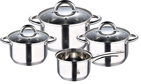 RB Renberg Alexander - Batteria da cucina a 7 parti con 3 anatre di 18, 20 e 24 cm con un coperchio + 1 di 16 cm - prodotto in acciaio inossidabile - set di set di set di set - sfondo incapsulato da 5