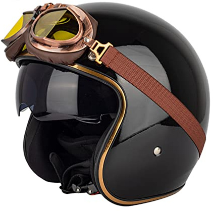 Motorradhelm Retro Vintage Cruiser Chopper Roller Cafe Racer Moto Helm 3/4 Jethelm DOT genehmigt