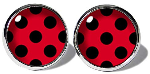 ABOUKI Schwarz-Rot Polka Dots Ohrstecker Damen Mädchen Kind Kinder Edelstahl Ohrschmuck Motiv Punkte Gepunktet Rockabilly Handgefertigte Ohrringe Silberfarben