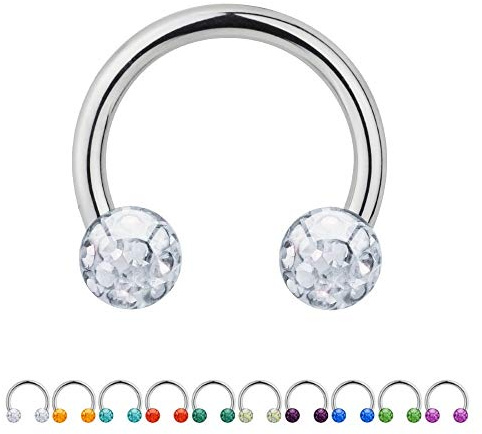 Treuheld® Multi-Kristall Hufeisen Piercing | Stahl | 2 Glitzer Piercing-Kugeln | 400 Varianten