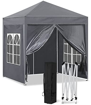CLIPOP Gazebo da giardino con 4 pannelli laterali, 2 x 2 m, tenda per esterni, con borsa per il trasporto, resistente e istantaneo, per matrimoni, campeggio, spiaggia