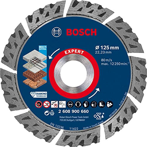 Bosch 1x EXPERT MultiMaterial Diamanttrennscheiben (für Beton, Stahlbeton, Ø 125 mm, Professional Zubehör Kleiner Winkelschleifer)