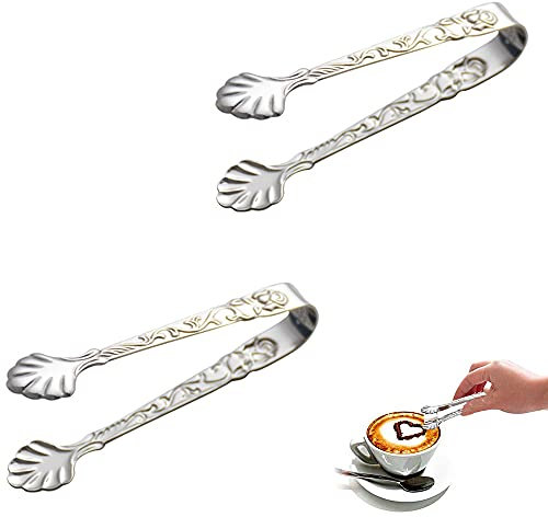 2 Pcs Stainless Steel Sugar Tongs - Heat Resistant Mini Serving Tongs for Appetizers, Ice, Tea Party, Coffee, Food, Cooking, Salad, Grilling - U-Shaped Kitchen Tongs - Silver