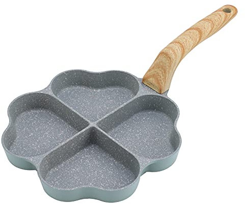DAFEIKE Heart Pancake Pan, 4 Leaf Clover Egg Frying Pan, Non Stick Aluminum, Green, 4 Heart-Shaped Poached Eggs, 5 Ounces, L 33cm x W 17.5cm